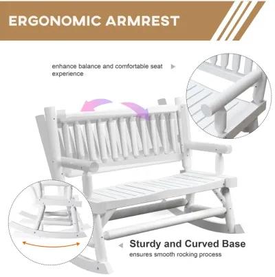 White Outdoor Rocker: 2-Person Wooden Loveseat with Curved Seats