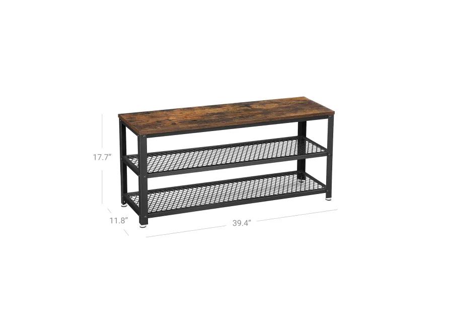 Shoe Bench with 3-Tier Rack - 39.4" Long Storage Shelves for Entryway Organization