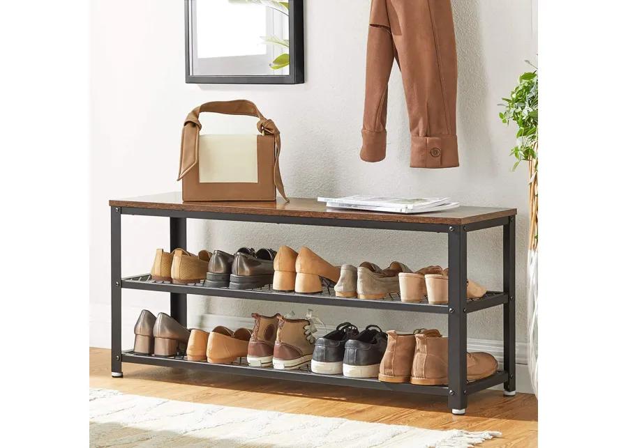 Shoe Bench with 3-Tier Rack - 39.4" Long Storage Shelves for Entryway Organization