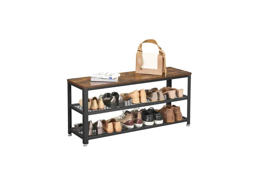 Shoe Bench with 3-Tier Rack - 39.4" Long Storage Shelves for Entryway Organization