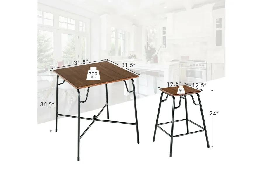 5 Pieces Bar Table Set with 4 Counter Height Backless Stools-Rustic Brown