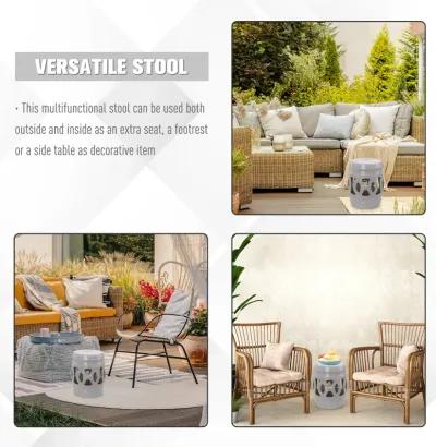 Outsunny 14" x 17" Ceramic Garden Stool with Double-Coin Knotted Ring Design & Strong Glazed Material, Decorative End Table, Home Collection, White