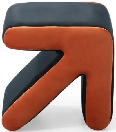 Multifaceted Velvet Ottoman/Stool in Black+Orange