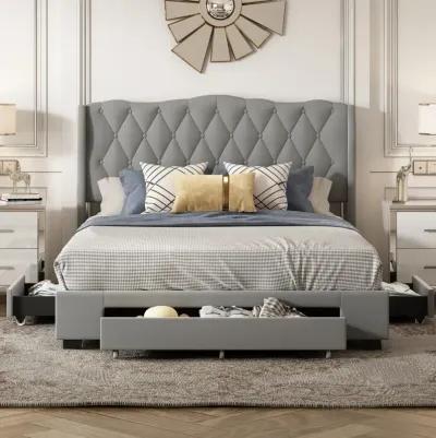 Velvet Queen Platform Bed with Storage