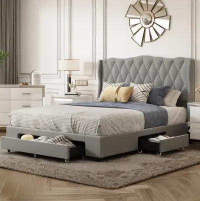 Velvet Queen Platform Bed with Storage