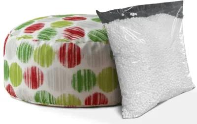 Homezia 24" White Green And Red Cotton Round Polka Dots Pouf Ottoman