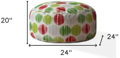 Homezia 24" White Green And Red Cotton Round Polka Dots Pouf Ottoman