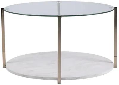 Homezia 33" Gold Glam Glass And Faux Marble Two Tier Round Coffee Table