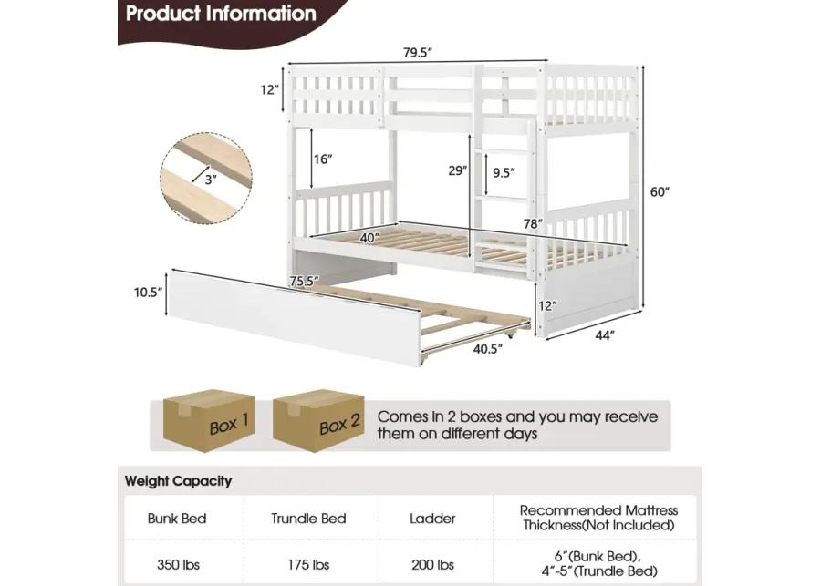 Twin Over Twin Bunk Bed with Pull-out Trundle and Ladder