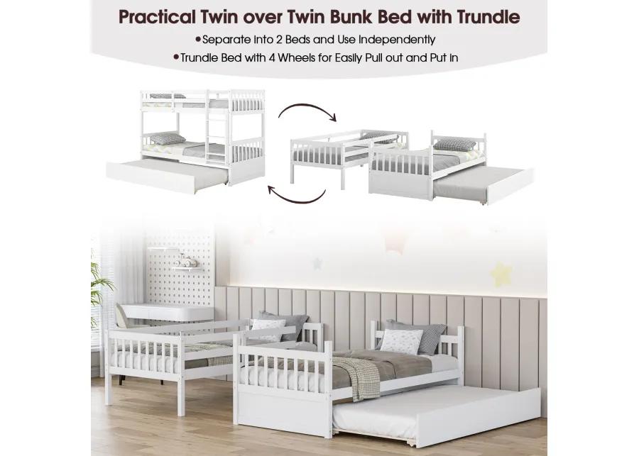 Twin Over Twin Bunk Bed with Pull-out Trundle and Ladder