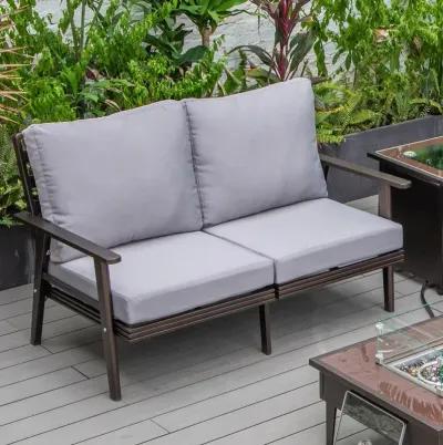 LeisureMod Outdoor Patio Loveseat with Brown Aluminum Frame