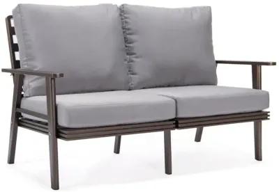 LeisureMod Outdoor Patio Loveseat with Brown Aluminum Frame