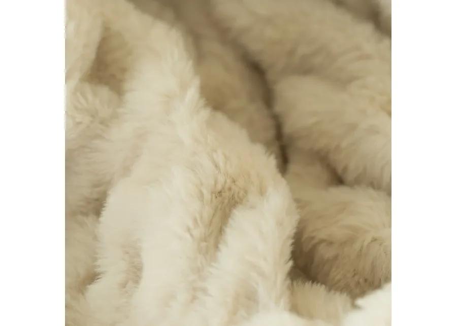 Set of 2 Luxurious 50 in. x 60 in. Rached Faux Fur Cozy Throw Blanket - Decorative Plush Blanket for Sofa and Bed, Soft and Comfortable Home Accent, Warm Winter Blanket, Cream