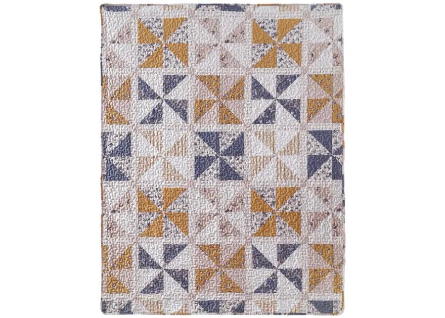 Jey 50 x 60 Quilted Throw Blanket, Patchwork Pinwheel, Peach, Blue Cotton