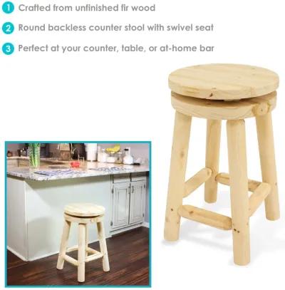 Sunnydaze Rustic Unfinished Fir Wood Indoor Swivel Counter-Height Stool