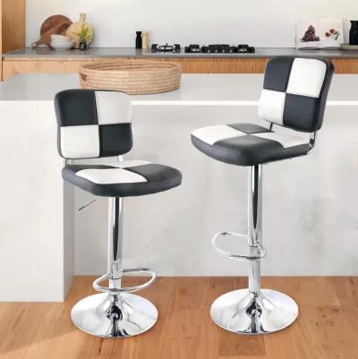 Elama 2 Piece Adjustable Faux Leather Bar Stool in Black and White with Chrome Base