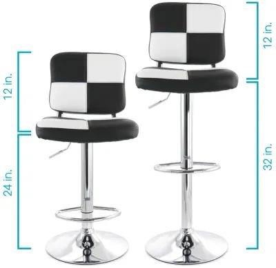 Elama 2 Piece Adjustable Faux Leather Bar Stool in Black and White with Chrome Base