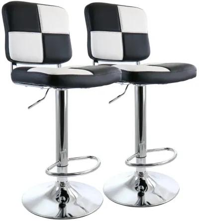 Elama 2 Piece Adjustable Faux Leather Bar Stool in Black and White with Chrome Base