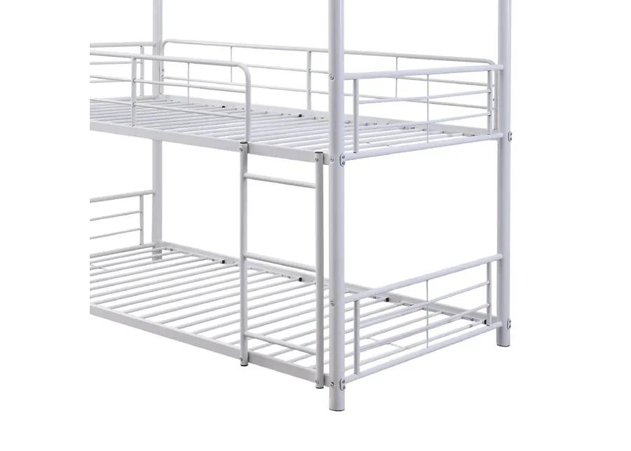 3 Tier Industrial Style Full Size Metal Bunk Bed, White-Benzara