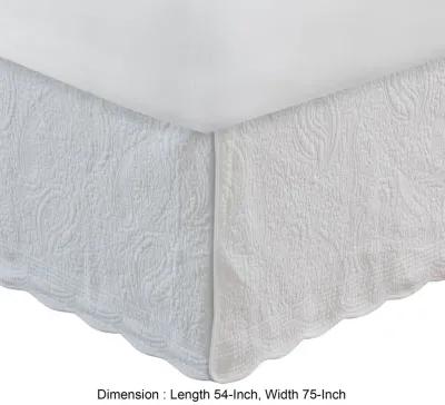 Muka Paisley Quilted Full Bed Skirt, Cotton Drop, Polyester Platform, White - Benzara