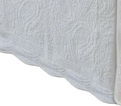 Muka Paisley Quilted Full Bed Skirt, Cotton Drop, Polyester Platform, White - Benzara