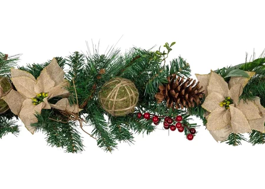 6' x 10" Mixed Pine with Poinsettias and Berries Christmas Garland  Unlit