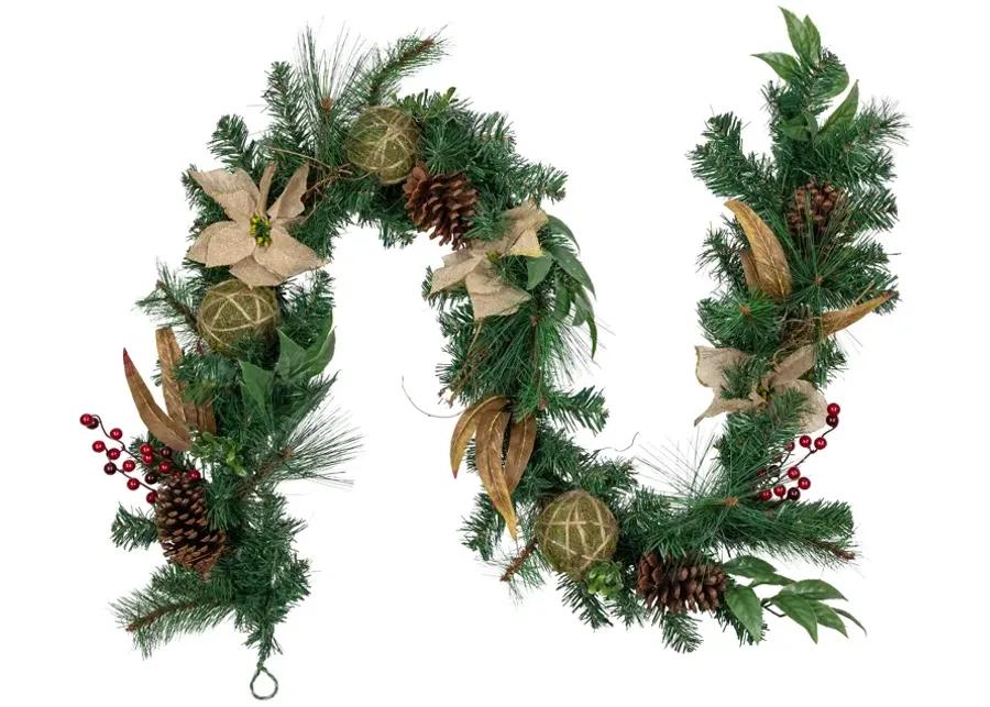 6' x 10" Mixed Pine with Poinsettias and Berries Christmas Garland  Unlit