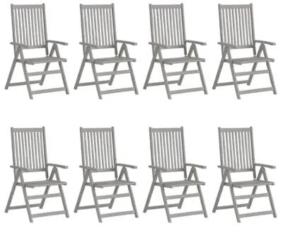 vidaXL Patio Reclining Chairs with Cushions 8 pcs Gray Acacia Wood