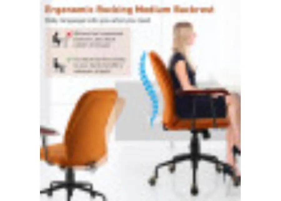 Hivvago Velvet Home Office Chair with Wooden Armrest