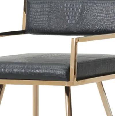 Leatherette Upholstered Metal Dining Chair with Splayed Legs, Black and Gold-Benzara