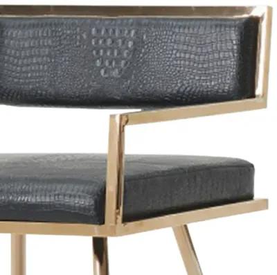 Leatherette Upholstered Metal Dining Chair with Splayed Legs, Black and Gold-Benzara