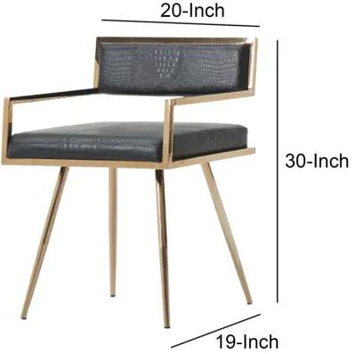 Leatherette Upholstered Metal Dining Chair with Splayed Legs, Black and Gold-Benzara