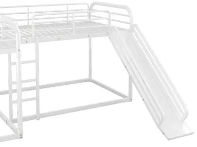 Full And Twin Size L-Shaped Bunk Bed With Slide And Short Ladder