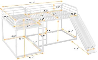 Full And Twin Size L-Shaped Bunk Bed With Slide And Short Ladder