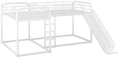 Full And Twin Size L-Shaped Bunk Bed With Slide And Short Ladder