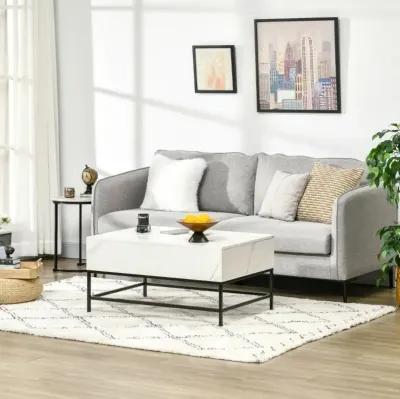 Hivvago Modern White Lift Top Coffee Table w/ Hidden Storage Black Metal Legs