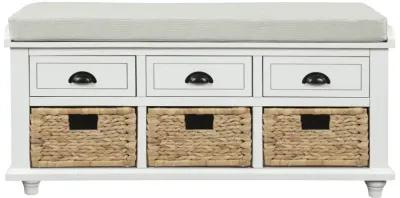 Rustic Storage Bench With 3 Drawers And 3 Rattan Baskets, Shoe Bench For Living Room