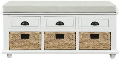 Rustic Storage Bench With 3 Drawers And 3 Rattan Baskets, Shoe Bench For Living Room