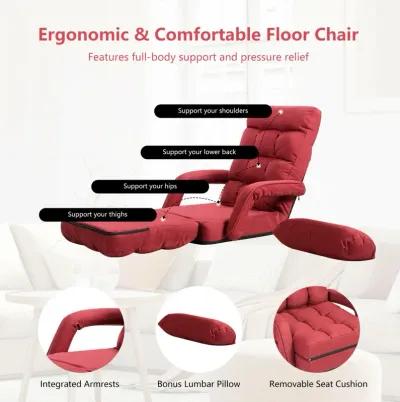 Folding Lazy Floor Chair Sofa with Armrests and Pillow