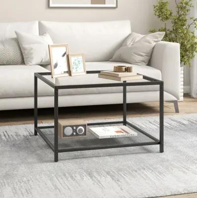 Modern 2-Tier Square Glass Coffee Table with Mesh Shelf