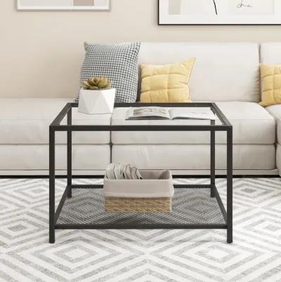 Modern 2-Tier Square Glass Coffee Table with Mesh Shelf