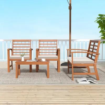 4 Pieces Outdoor Furniture Set with Stable Acacia Wood Frame