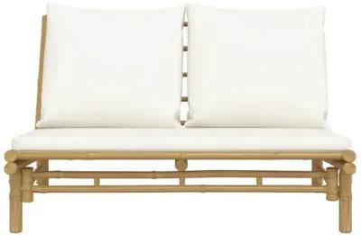 vidaXL Bamboo Patio Bench | with Soft Cream-White Cushions | Outdoor Garden Seat | Robust Construction | Lightweight | Comfortable Seating