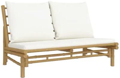 vidaXL Bamboo Patio Bench | with Soft Cream-White Cushions | Outdoor Garden Seat | Robust Construction | Lightweight | Comfortable Seating