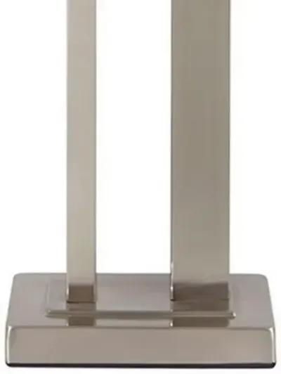 Metal Frame Table Lamp with Hardback Shade, Set of 2, White and Silver - Benzara