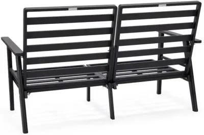 LeisureMod Outdoor Patio Loveseat with Black Aluminum Frame