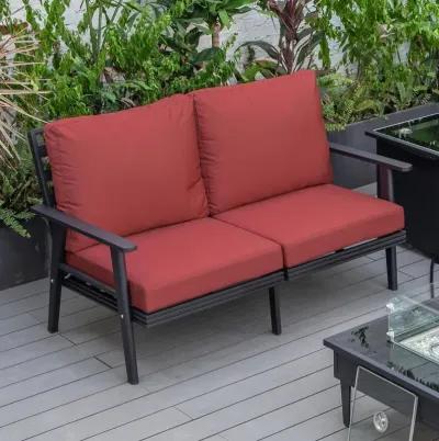 LeisureMod Outdoor Patio Loveseat with Black Aluminum Frame