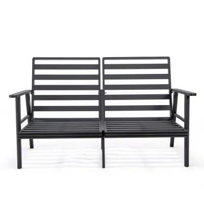 LeisureMod Outdoor Patio Loveseat with Black Aluminum Frame