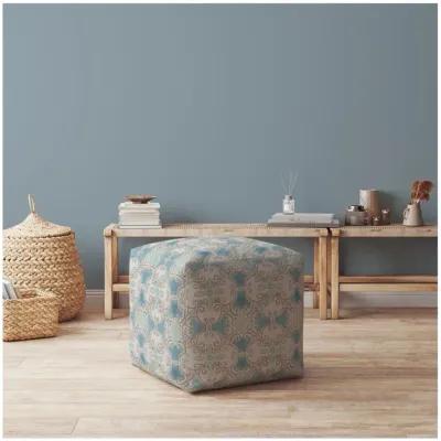 Homezia 17" Blue And Grey Flax Ikat Pouf Ottoman