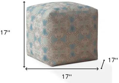 Homezia 17" Blue And Grey Flax Ikat Pouf Ottoman